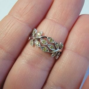 Vine Leaf Ring Signed JG Silver Tone
